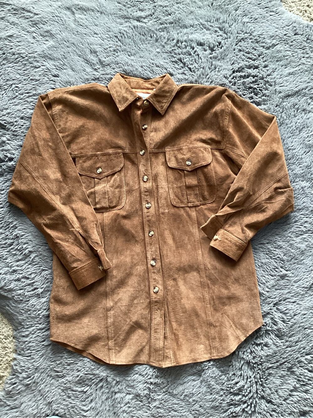 Vintage TOGETHER! Genuine Suede Leather Shirt Jacket Brown Womens size Small